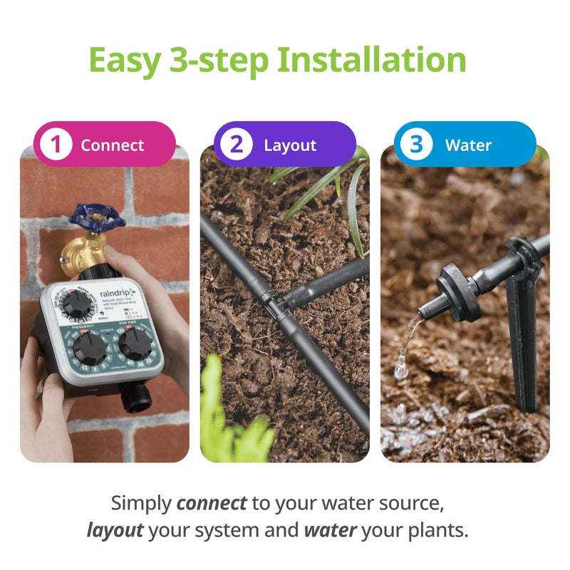 Raindrip R560DP Drip Watering System, Automatic Drip Irrigation System with Timer for Containers and Hanging Baskets, Waters up to 20 Plants, Includes 20 Drippers, Black - Image 2
